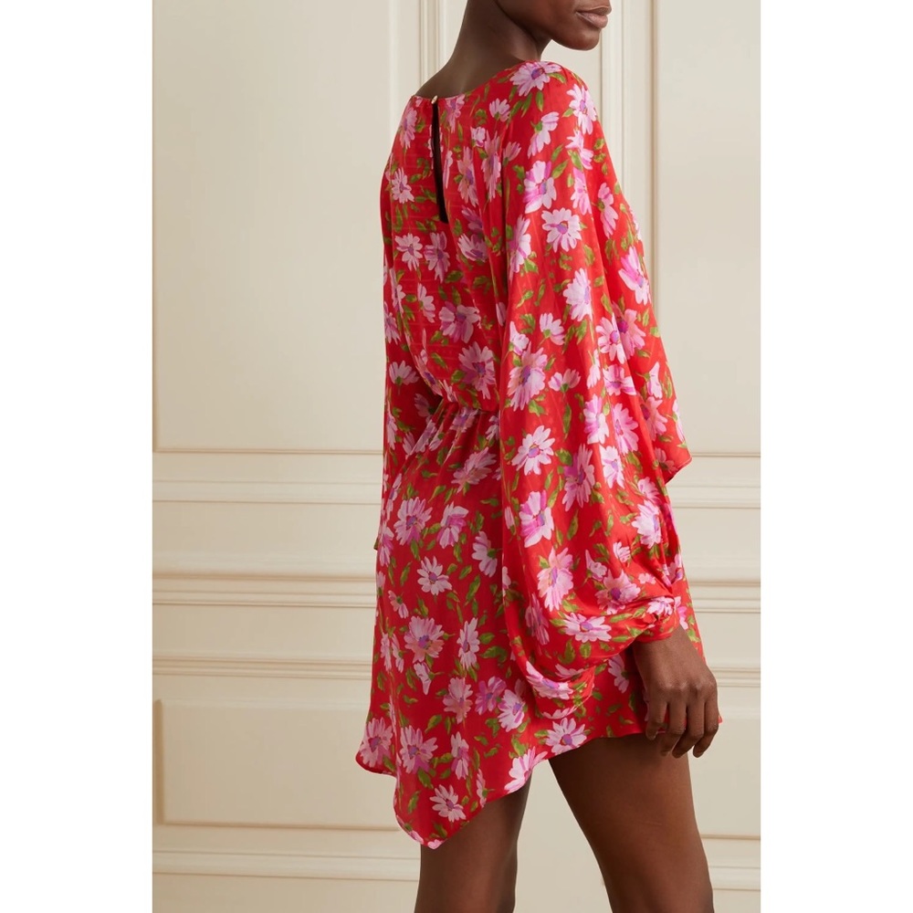 LoveShackFancy Red Hand Painted Floral Mini Dress NWT Large - Picture 13 of 16